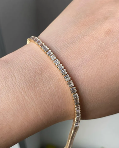 Luxury Lab Grown Diamond Baguette Tennis Bracelet IGI Certified Solid Gold Plated Slim Elegant Women's Jewelry for Gift & Party - Product Image 1