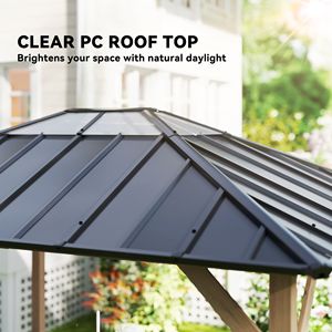 Gazebo con Tetto Rigido in Noce Chiaro 10x12, UPF50+, Padiglione Permanente in Legno, Tetto in Acciaio Zincato, Pergola con Tetto Trasparente - Product Image 5