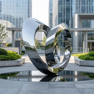 Sculpture abstraite moderne en acier inoxydable finition miroir, art décoratif pour hôtel, place publique, jardin, entrée commerciale - Product Image 5