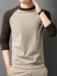 T-shirt à manches longues uni pour homme, col décontracté, lavable en machine, confortable, vintage, brodé, doublé - Product Image 3