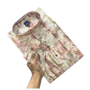 DISEÑADOR DE ALGODÓN FOIL PRINT WORK HOMBRE KURTA PIJAMA ROSA - Product Image 2