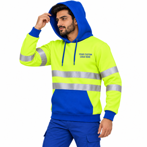Sweat-shirt à capuche bicolore ANSI CLASSE 2 haute visibilité avec bandes réfléchissantes, éclairage LED, imperméable, logo personnalisé, vêtements de travail pour les équipes de chantier/le transport - Product Image 2