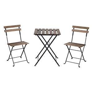 3-Piece Outdoor Bistro <b>Set</b> Folding <b>Table</b> <b>and</b> <b>Chairs</b> Wood Panel Modern Design Steel Frame Garden Patio Use - Product Image 1