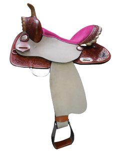 Silla de montar de cuero para carreras de barriles Western con armazón de fibra de vidrio (Disponible en 15'', 16'', 17'') - Product Image 1