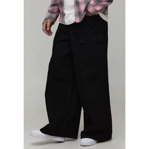 Pantalones Cargo Negros para Hombre, Corte Holgado, Estilo Urbano, Mezclilla de Algodón, Color Sólido, para Otoño - Product Image 1