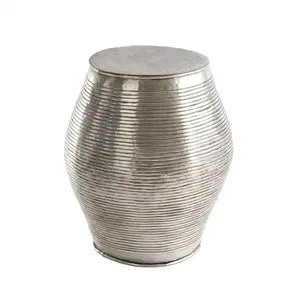 Mesa de Centro Moderna de Latón Estilo Marroquí, Mesa de Café Redonda de 3 Patas con Superficie Gris, Mesa Decorativa - Product Image 5