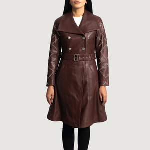 Abrigo de Cuero Color Naranja Atardecer, el Más Vendido, Diseño de Moda, Alta Calidad, Abrigos Largos Personalizados para Mujer - Product Image 4