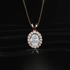 Oval Cut Diamond Halo Pendant <b>Necklace</b> Lab Grown CVD Diamond Pendent <b>D</b>-E Color with VVS-VS Clarity IGI Certified for Sale Export - Product Image 3