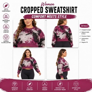 Sweat-shirt court pour femme imprimé par sublimation, haut d'hiver en molleton bouclette, t-shirt court en molleton bouclette tie-dye pour femme - Product Image 6