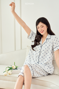 ชุดคลุมท้องผ้าลินิน B2 MUM B918 เนื้อผ้านุ่ม ยืดหยุ่นเล็กน้อย ระบายอากาศได้ดี เสื้อคลุมคอปก มีช่องให้นมบุตร ปรับได้ด้วยยางยืด - Product Image 4