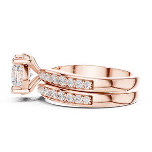 Anillo de compromiso de plata de ley chapado en oro rosa con moissanita de corte redondo y halo oculto de diamantes de imitación - Product Image 2