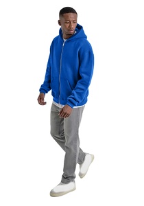 100% coton bleu Royal goutte épaule poids lourd fermeture éclair sweats à capuche Double fermeture éclair Boxy Street wear grande taille sweats à capuche hommes - Product Image 3