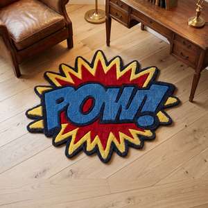 Alfombra Premium de Diseño Artístico con Motivos de Cómics POW, Hecha a Mano, Colorida, con Tipografía Pop Art, para la Habitación de los Niños, Sala de Estar o Dormitorio - Product Image 4