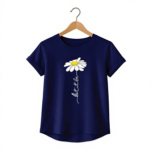 T-shirt décontracté pour femme, blanc uni, col rond, manches courtes, coupe ajustée, 100% coton jersey, toutes saisons, broderie, écologique - Product Image 6
