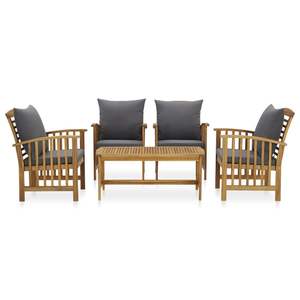 Ensemble de salon de jardin moyen en bois d'acacia massif gris foncé, meubles d'extérieur durables et élégants - Product Image 2