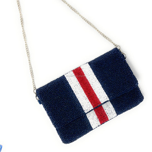 Bolso de Mano Tipo Clutch Hecho a Mano con Cuentas Azul Marino, Bolso Bandolera Plegable y Duradero con Diseño de Rayas Rojas y Blancas, Bolsos Casuales - Product Image 3