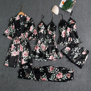 Women's Spandex/Cotton Luxury Silk Nightgown Set 4-Piece Floral Printed Autumn Breathable Quick Dry Knitted Fabric Holiday - Product Image 6