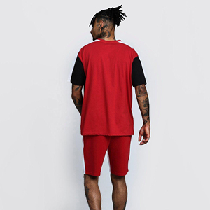 Sports Suit <b>Mens</b> <b>Summer</b> New Set Of Short-sleeved T-shirt Shorts Loose Round Neck Stitching Two-piece Suit - Product Image 2