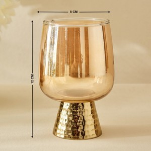 Portavelas de Cristal Ámbar con Base de Metal Dorado Martillado, Decoración Ecológica Hecha a Mano para el Hogar, para Navidad y Pascua - Product Image 3