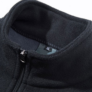 Men's Black Fleece Jacket Full Zip Stand Collar Casual Autumn Wear Breathable Knitted Polyester Outerwear - Product Image 3