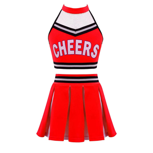 Uniforme de pom-pom girl personnalisé avec logo, ensemble haut et jupe en polyester pour femmes, tenue d'équipe compétitive, OEM - Product Image 3