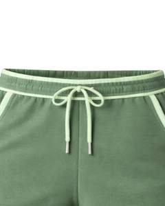 Pantalones Cortos Deportivos Casuales de Verano para Mujer, Personalizados, Color Verde Salvia con Contraste Verde Claro, de Algodón y Felpa, Cintura Elástica - Product Image 5