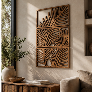Décoration murale en bois bohème, motif feuillage, rectangle, fait main, grande taille, décoration intérieure - Product Image 3