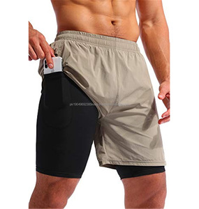 Nuevo estilo de ropa de gimnasio con logotipo personalizado, pantalones cortos informales transpirables sólidos de malla de secado rápido para hombre, pantalones cortos deportivos de dos pisos para hombre - Product Image 3