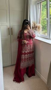 Eid& RAMDAN Month Special Muslim <b>Women</b> Wear Light Weight Georgette <b>Top</b>& Sharara With Dupatta Ready to Buy - Product Image 3