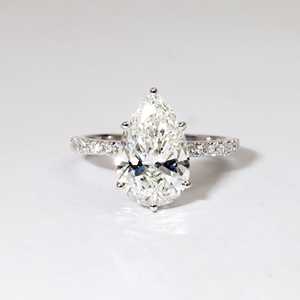 Bague de fiançailles en or massif 10K 14K 18K certifiée IGI, diamant de laboratoire taille poire et taille ronde, couleur E, clarté VVS, pour femme - Product Image 1