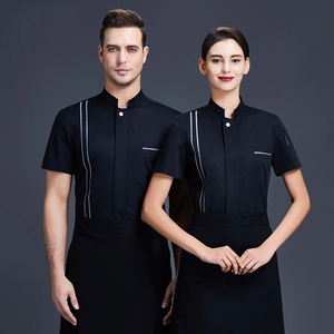 เสื้อเชฟทันสมัยสำหรับร้านอาหาร เสื้อเชิ้ตทำงานผู้หญิงผู้ชาย ป้องกันแสงแดด กระดุม 3 เม็ด เสื้อทำงานผู้ชาย ชุดยูนิฟอร์ม เสื้อเชฟ - Product Image 3