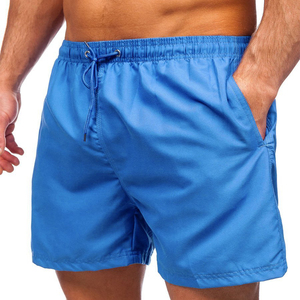 Pantalones Cortos Casuales para Hombre, Color Azul Sólido, de Secado Rápido, con Cordón Ajustable, Bolsillos, Cintura Media, Tejido de Poliéster - Product Image 1