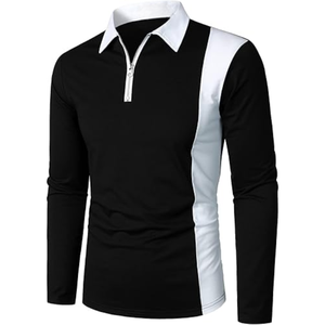 เสื้อโปโลแขนยาวแฟชั่นบุรุษสีบล็อกพร้อมซิปเสื้อยืดทำงานลำลอง - Product Image 1