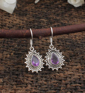 Boucles d'oreilles pendantes de luxe en argent sterling 925 avec améthyste naturelle, pierre de naissance de février authentique, bijoux de mariage et de fête unisexe - Product Image 4