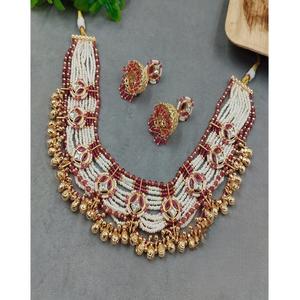 Conjunto de gargantilla y aretes con perlas de imitación chapadas en oro de primera calidad, en rojo y blanco, para bodas, colección para mujeres y niñas. - Product Image 2