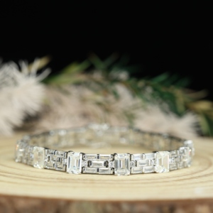 S925 Hip Hop Gold Plated Tennis Bracelet with Iced Cubic Diamond Baguette Cut for Women-Wedding Party <b>Gift</b> - Product Image 4