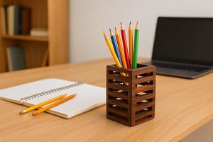 Wooden Pen Stand for <b>Desk</b> Organizer Handmade Wooden Pencil Holder for Office Home Decor - Product Image 2