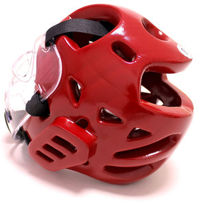 Protège-tête de boxe Econex Sports en cuir PU rouge avec fermeture à boucle, visière transparente et 7 aérations pour adultes, usage universel unisexe - Product Image 3