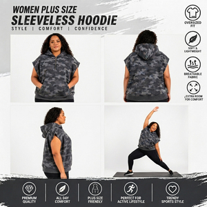Sweat à capuche polaire oversize pour femme, grande taille, imprimé camouflage, avec fermeture éclair 3/4, pour l'hiver - Product Image 5