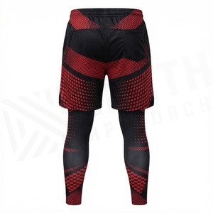 Ensemble de yoga 2 pièces NORM APPROACH : short et legging imprimé pois noirs et rouges, respirant, taille à cordon de serrage, longueur mi-cuisse, vêtements de sport - Product Image 2