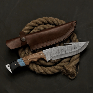 Cuchillo de Caza de Acero de Damasco Hecho a Mano, Hoja Fija Personalizada, Mango de Madera y Resina, para Camping, Supervivencia, Aire Libre, OEM, Personalizable, Regalo - Product Image 1