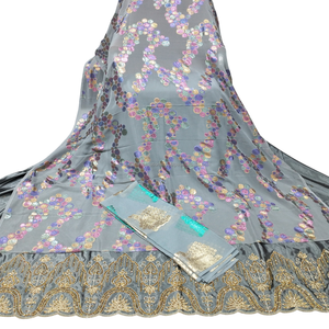 Best Quality Lurex Fransawi Silk Dirac <b>Grey</b> Color Somali Evening Dirac Gorgura With Gurbsaar for Partywear Set - Product Image 3