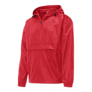 Men's <b>Red</b> Hooded Quarter-Zip Windbreaker <b>Jacket</b> <b>Waterproof</b> Casual Outdoor Lightweight Polyester Softshell <b>Jacket</b> - Product Image 3