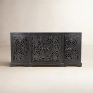 Armoire en bois de manguier massif de style antique moderne, élégant meuble de salon avec style antique pour usage domestique, finition noire - Product Image 1