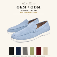 Mocassins pour hommes en daim de vache bleu ciel clair, à enfiler, décontractés, pour la conduite, avec semelle extérieure en caoutchouc blanc amortissante, OEM ODM, vente en gros, été