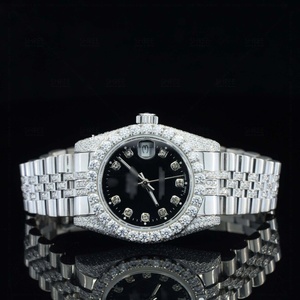 Hip Hop Style Luxury Fully Iced Out Moissanite Diamond Wrist <b>Watch</b> With <b>Black</b> Dial Date Style And Stainless Steel Metal Case - Product Image 3