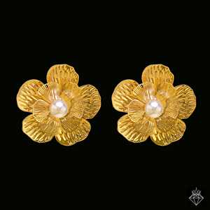 PRAO Luxe Gold Finish 3D Flower Pendant Necklace <b>Set</b> with Earrings Anti-Tarnish <b>Fine</b> <b>Jewelry</b> <b>Sets</b> - Product Image 1