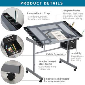 Adjustable Art <b>Drawing</b> <b>Desk</b> <b>with</b> 2 Fabric Drawers and 4 Wheels Craft Station for Drafting Supplies - Product Image 3