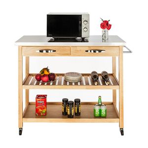 Carrello da Cucina Moderno Regolabile con Finitura Burlywood, Piano in Acciaio Inox, Due Cassetti, Due Ripiani, Caratteristica Impermeabile - Product Image 4