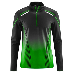 <b>Men's</b> Fitted Long Sleeve Stand Collar Zipper Athletic Top Gradient Red Black Moisture Wicking Breathable All Seasons - Product Image 2